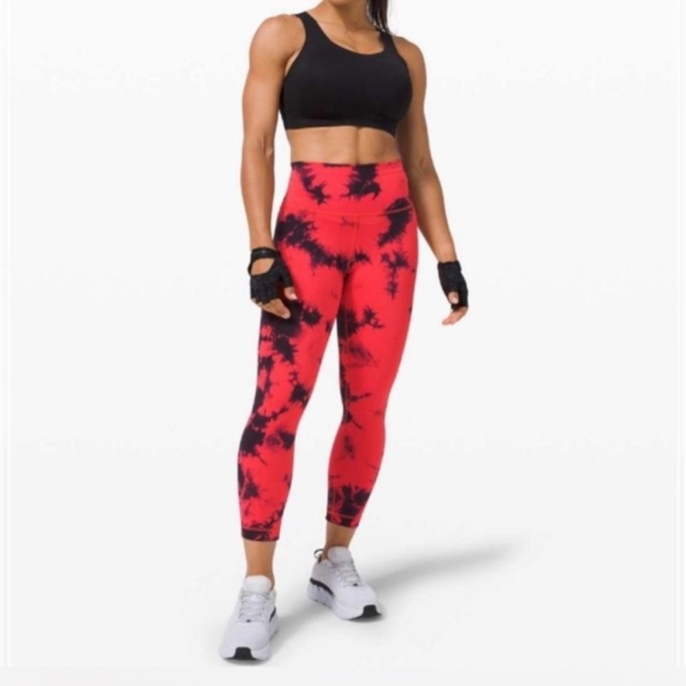 Lululemon Athletica Red and Black Maple Leaf Leggings